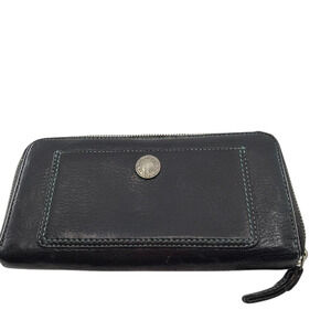 Coach Zip Around Wallet Black Leather Wallet